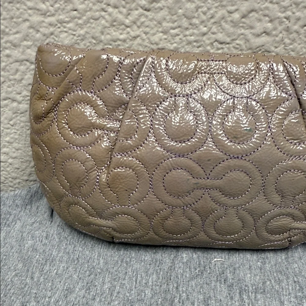 Coach Taupe Quilted Patent Wristlet Clutch